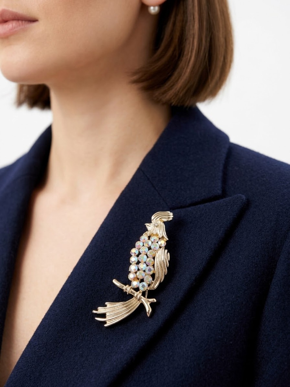 Gold-Tone Crystal Parrot Brooch - Women's Jewelry